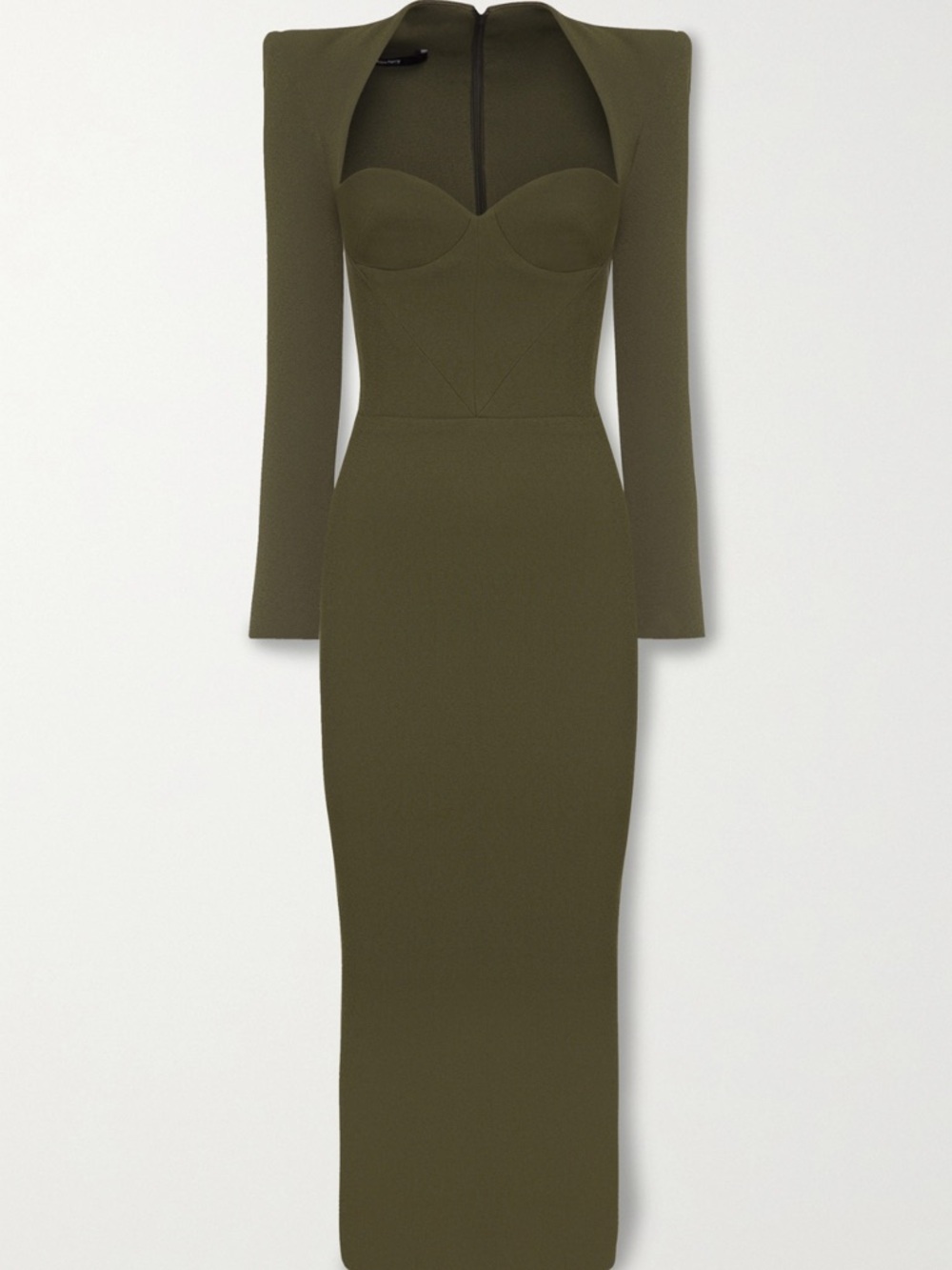 NWT ALEX PERRY Ambrose Bustier Crepe Sweetheart Portrait Khaki Midi Dress